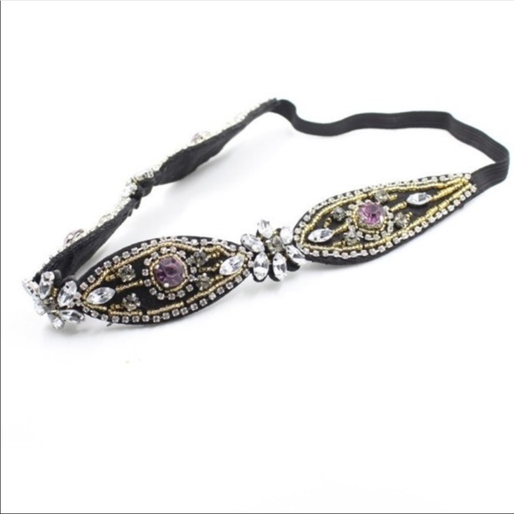Boho Hippie Beaded Rhinestone Headband Festival - Picture 4 of 5